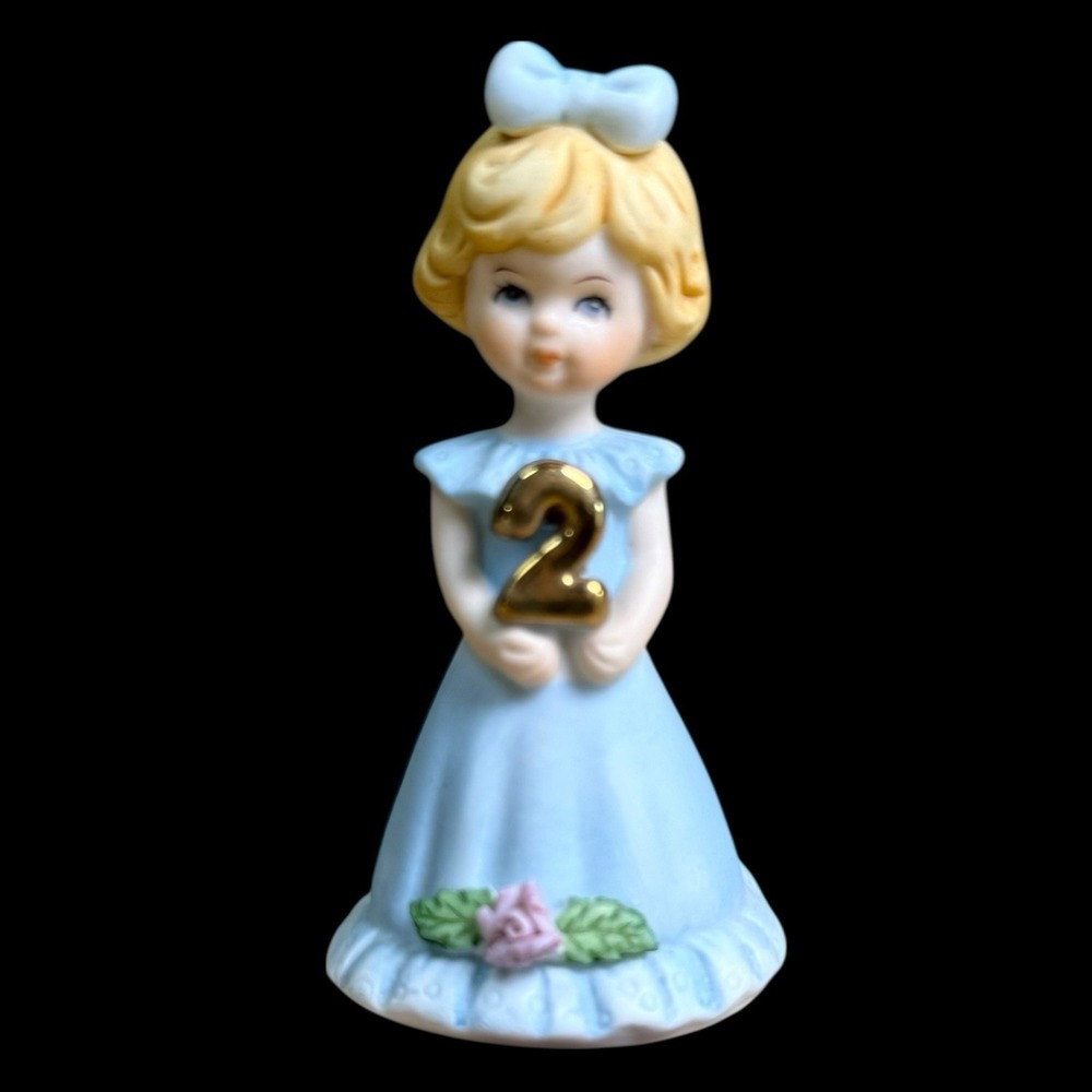 Growing Up Birthday Girls Age 2 Enesco‎ Blonde Blue Dress Vintage Figurine 1981